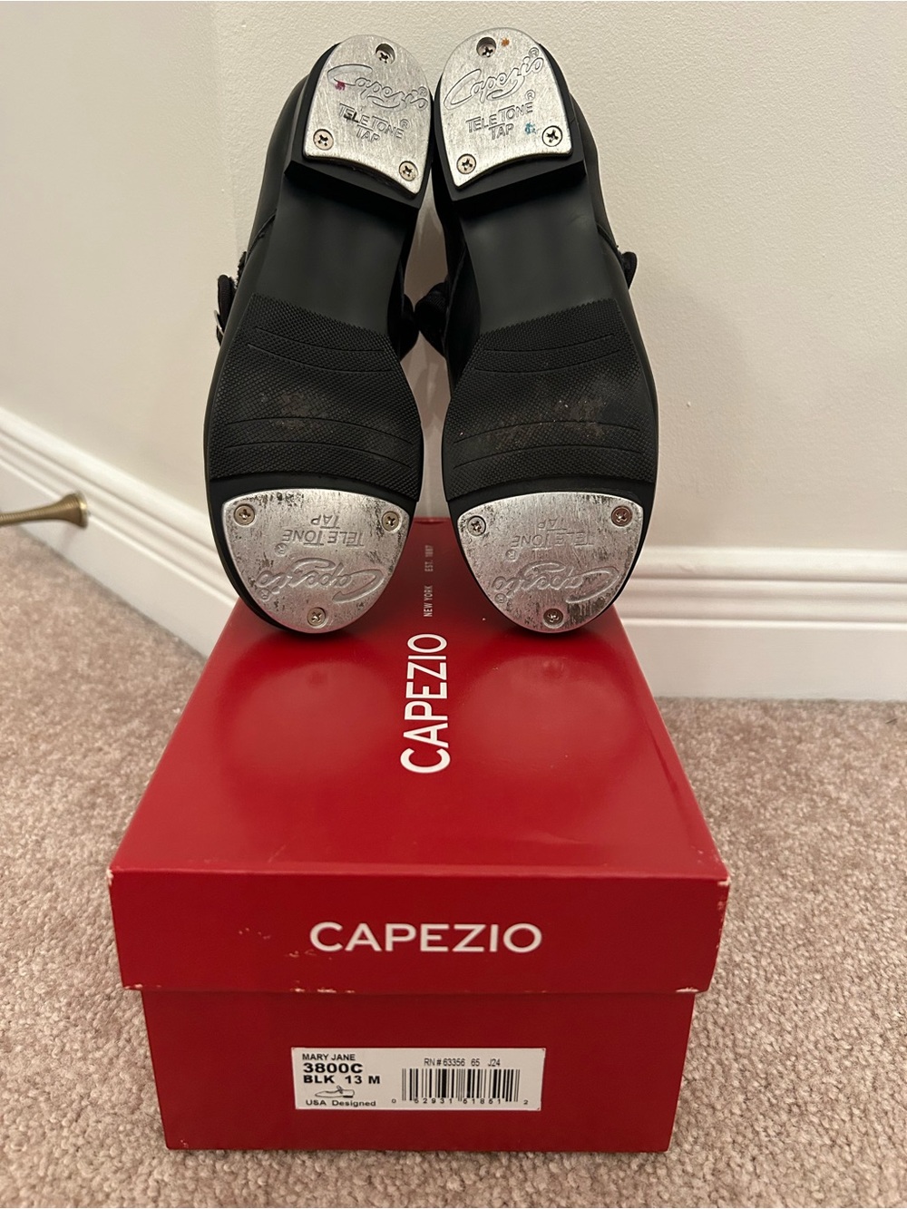 Capezio Kids Black Leather Mary Jane Tap Shoes